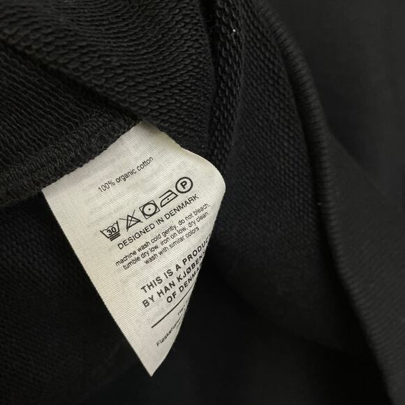 Han Kjoberhavn Black Hoodie Sweatshirt Medium Mens White Logo Pullover Heavy - Picture 10 of 10
